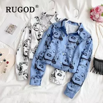 Стильная женская блузка весна-лето BF с принтом, однобортные рубашки с длинными рукавами, стиль бойфренда, свободный стиль Uniform code синий