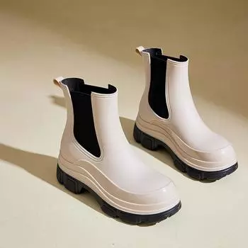 Стильная женская дождевая обувь: Резиновые сапоги со средней высотой голенища для ношения на улице, водонепроницаемая резиновая обувь, уличная обувь для ходьбы по воде 35