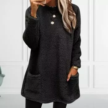 Стильная женская флисовая дубленка с карманом средней длины, утолщенная однотонная теплая зимняя верхняя одежда с капюшоном M светло-серый