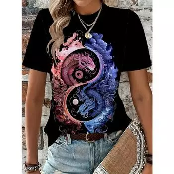 Стильная женская футболка на весну и лето - очаровательный цветочный и черепной дизайн - удобный короткий рукав, круглый вырез - идеально подходит для повседневной носки S