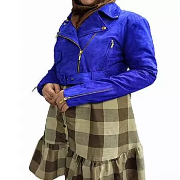Стильная женская повседневная замшевая куртка из натуральной замши, облегающая куртка в западном стиле королевского синего цвета, укороченная байкерская куртка, красивый вид, подарок для нее XS королевский синий