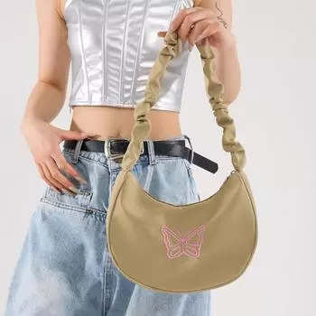 Стильная женская сумка через плечо, легкая, из полиэстера, с вышитыми бабочками, большая вместимость для ежедневного использования, сумка для покупок