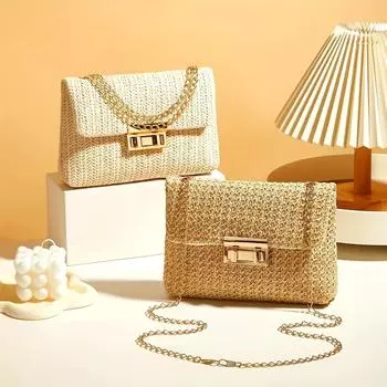 Стильная женская сумка через плечо ручной работы с цепочным ремнем и пряжкой-замком, регулируемый плечевой ремень, идеальная