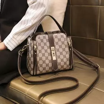 Стильная женская сумка, летняя винтажная сумка-ведро с принтом и одним плечом, сумка через плечо, ручная сумка коричневый