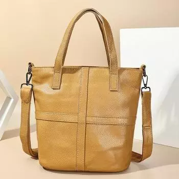 Стильная женская сумка, текстурная сумка, сумка через плечо из коровьей кожи, большая вместимость, сумка-ведро для отдыха One Size чёрный