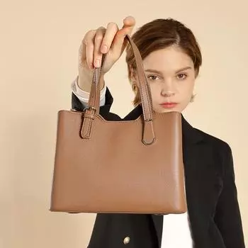 Стильная женская сумка-тоут из многослойной кожи для бега на работу, простая универсальная сумка через плечо чёрный