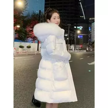 Стильная зимняя куртка женская блестящая пуховая куртка Slim Fit длинная стеганая куртка S шампанского