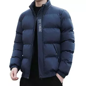 Стильная зимняя мужская хлопковая куртка ветрозащитный дизайн с карманным воротником с лацканами с буквенным принтом короткая повседневная красивая хлопковая куртка-пальто M чёрный