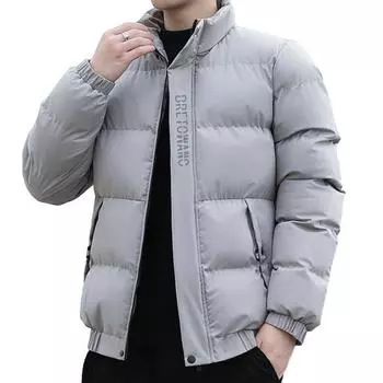 Стильная зимняя мужская хлопковая куртка ветрозащитный дизайн с карманным воротником с лацканами с буквенным принтом короткая повседневная красивая хлопковая куртка-пальто L синий