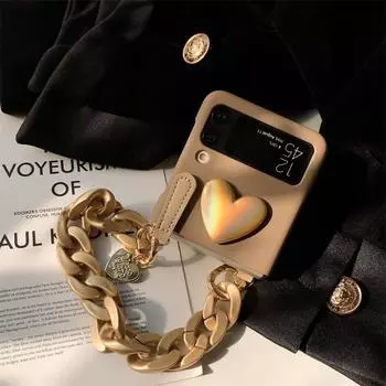 Стильная золотая толстая цепочка с милым 3d сердечком Z Flip 4, женский твердый тонкий чехол для телефона Samsung Galaxy Z Flip 3, 5g For Z Flip 4