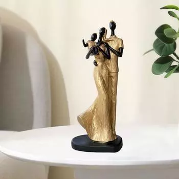 Стильная золотисто-черная статуэтка из смолы для пары с ребенком для домашнего декора (Упаковка из 1 шт., черный и золотистый)