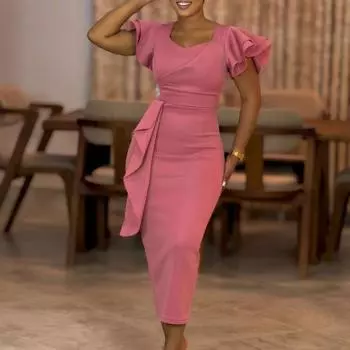 Стильное элегантное однотонное платье в африканском стиле с оборками и драпировкой на бедрах S белый