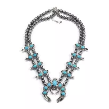 Стильное бирюзовое ожерелье, многослойное, ручной работы, длинное, с подвеской в виде полумесяца из сплава в стиле ретро