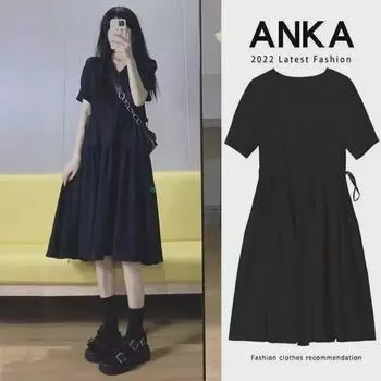 Стильное черное летнее платье для беременных длиной до колена, свободный крой для модных мам M чёрный