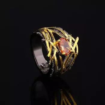 Стильное черное ретро-кольцо с нерегулярным геометрическим цирконием для женщин No. 6