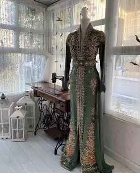 Стильное длинное марокканское платье ручной работы Исламское Дубай Фараша Кафтан Платье Абая XS зелёный