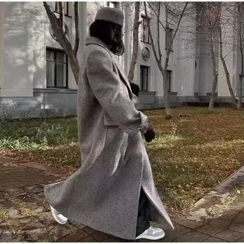 Стильное и элегантное женское пальто с лацканами, осенне-зимнее, с длинным рукавом, шикарный карман, двубортный, повседневный уличный тренчкот XS серый