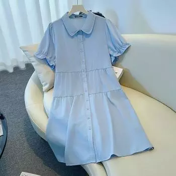 Стильное и модное платье с короткими рукавами для женщин больших размеров на лето с отворотом 2XL