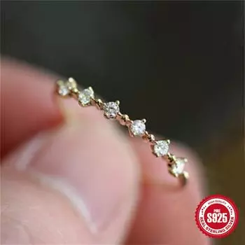 Стильное и простое кольцо из стерлингового серебра S925 с позолотой и очень красивым сломанным циркониевым бриллиантом для женщин, очень изысканное и свежее No. 6 золотой