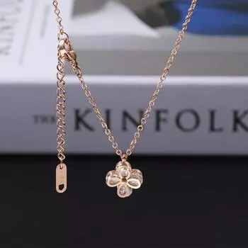 Стильное и простое ожерелье с четырьмя листочками клевера с цирконием и бриллиантами, цепочка на ключицу из титановой стали 18-каратного розового золота, невыцветающие ювелирные изделия для женщин