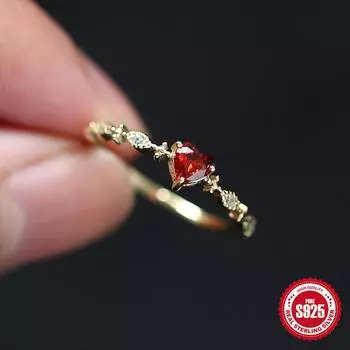 Стильное и простое женское кольцо-хвост из стерлингового серебра 925 пробы с позолотой в стиле «любовь в рубиновом стиле», элегантное, маленькое, свежее No. 6 золотой