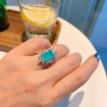 Стильное и простое женское кольцо с микро-оправой из бриллиантов, квадратный большой изумрудный циркон, имитация ювелирного изделия цвета Параиба изумрудный