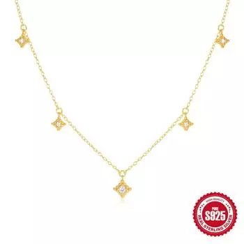 Стильное и простое женское ожерелье на ключицу из стерлингового серебра S925 с четырехконечной звездой и бриллиантами 925 silver золотой