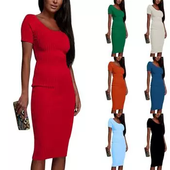 Стильное и сексуальное однотонное тонкое повседневное платье миди с v-образным вырезом