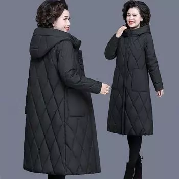 Стильное и теплое женское длинное хлопковое пальто среднего возраста, свободная верхняя одежда больших размеров XL красный