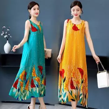 Стильное и удобное хлопковое платье на тонких бретельках с цветочным принтом для летнего женского гардероба XL