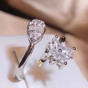 Стильное изысканное женское кольцо в форме цветка AAAA с цирконом с открывающимся регулируемым кольцом, ювелирные изделия на день рождения, подарок на годовщину, подарок любовнику, ювелирные украшения Resizable белый