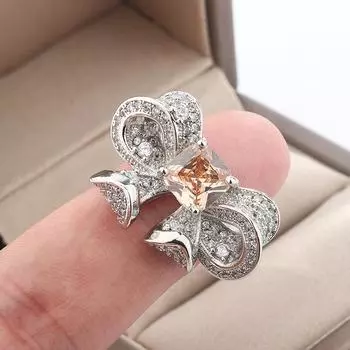 Стильное кольцо для женщин, креативный комплект колец-бантов с украшениями из розового золота, подарок на годовщину помолвочные кольца resizable белый