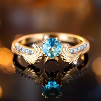 Стильное кольцо обещания, сверкающий дизайн Tide, инкрустация, сияющий океанский синий циркон, обручальное кольцо, ювелирные изделия для свадебной вечеринки 6 аква голубой/золотой