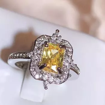 Стильное кольцо с желтым цирконием для женщин, квадратное желтое ювелирное изделие, элегантные украшения для вечеринок, персонализированное кольцо, свадебные украшения для невесты Resizable жёлтый