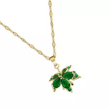 Стильное колье на ключицу с кленовым листом и зеленым акцентом, портативное для модных женщин, предпочитающих естественный стиль в повседневной носке. зелёный