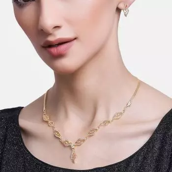 Стильное колье-тюльпан Estele с матовым золотом и американскими бриллиантами и CZ в полоске-тюльпане