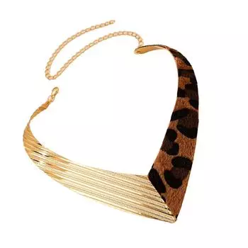 Стильное колье V-образной формы с леопардовым узором, изготовленное из практичных и прочных кожаных сплавных материалов для модных женщин и леди