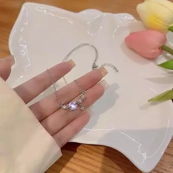 «Стильное корейское ожерелье из титановой стали с планетой и лунным камнем для женщин» X994 серебряный