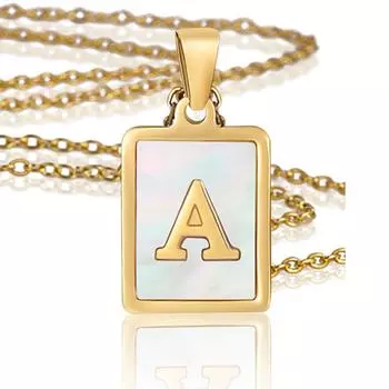Стильное квадратное ожерелье с подвеской, мужское ожерелье из нержавеющей стали с натуральными ракушками, позолоченное ожерелье с буквами, первоначальное ожерелье для женщин A золотой