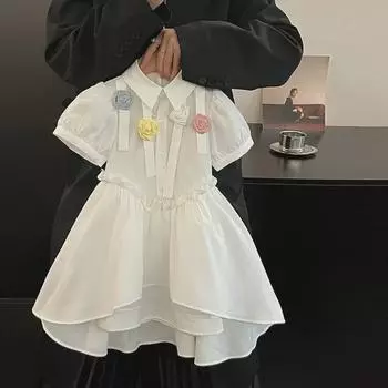 Стильное летнее платье для девочек с цветочным принтом и рукавами-фонариками 2024 года