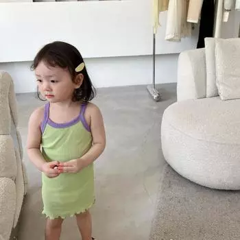 Стильное летнее платье на подтяжках 2024 года для маленьких девочек - повседневная и красивая юбка-жилет 80 cm зелёный