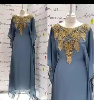 Стильное марокканское длинное исламское кафтан Абая Фараша в Дубае, платье ручной работы XS серый