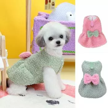 Стильное милое плюшевое платье для собаки с украшением в виде банта, удобное платье принцессы для кошек для дома M зелёный