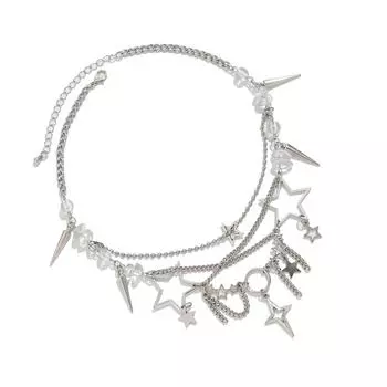 Стильное многослойное ожерелье с подвеской в виде звезды и нерегулярными кисточками для повседневной носки