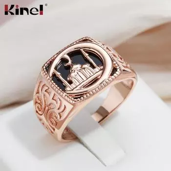 Стильное мужское кольцо Kinel черного цвета с печатью 9 золотой