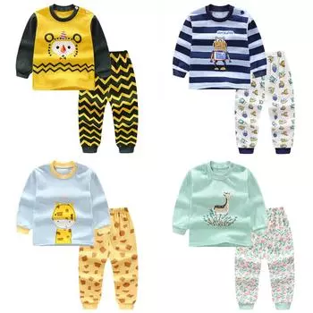 Стильное нижнее белье из 2 предметов для мальчиков и девочек, детские спортивные пижамы из мягкого хлопка с длинными рукавами 12M