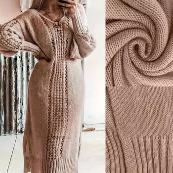 Стильное однотонное платье-свитер - Уютное трикотажное платье с длинными рукавами для осени и зимы - Мягкая, теплая и удобная женская одежда для пышных фигур 1XL хаки