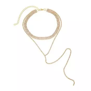 Стильное ожерелье-цепочка из кристаллов, персонализированный кулон с бриллиантовой инкрустацией и струящейся бахромой для модниц золотой