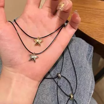Стильное ожерелье Hot Girl Black Star - легкая роскошь, высококачественная пятиконечная звездная цепочка на ключицу X1473 серебряный