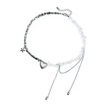 Стильное ожерелье из бусин из неправильных камней для званых ужинов, цепочка на ключицу с подвеской-сердцем, аксессуары для повседневной носки